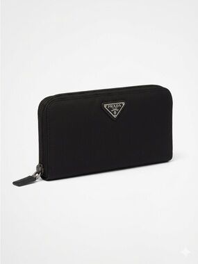 Prada Black Nylon & Saffiano Leather Zip Around Large Wallet